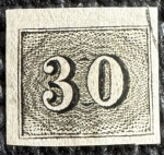 Império - Vertical - 30 réis - nº 13 - 1850 - carimbado (8 UF).