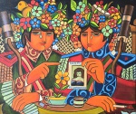 Pintura o.s.t., sem assinatura, releitura de obra de Welligton Virgulino. Med. 59 x 50 cm. Sem moldura.
