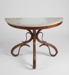 Antiga mesa em madeira torcida, no estiloTHONET e tampo em Mármore. Med. 106 x 41 x 76 cm
