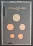 FALKLANDS - BLISTER COM 5 MOEDAS DE FAUNA DO ANO 1974 - PROOF