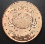 E.U.A. - SIGNO DE CANCER - UMA ONÇA DE PURO COBRE .9999 - PROOF EM FORMA DE MOEDA GRANDE - LINDA PEÇA DE COLEÇÃO