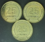 COSTA RICA - 3 MOEDAS DE 25 COLONES - FC