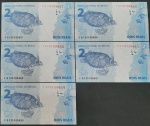 BRASIL - C338 - 2 REAIS - FG - GUARDIA/GOLDFAJN - FE - 5 NOTAS EM SEQUENCIA