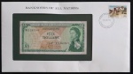 CARIBE - ENVELOPE COM CÉDULA DE DA RAINHA DE 5 DOLLARS FE E SELO COMEMORATIVO
