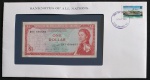 CARIBE - ENVELOPE COM CÉDULA DE DA RAINHA DE 1 DOLLAR FE E SELO COMEMORATIVO