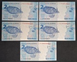 5 NOTAS DE 2 REAIS COM LETRAS DIFERENTES - FE