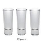 Conjunto de 12 copos para aperitivo, em vidro translucido e liso. 10 cm.