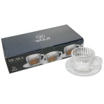WOLFF  Conjunto de 8 xícaras de chá com seus pires em cristal nacional modelo Imperatriz. 12 x 9 cm / 14 cm. Ideal para servir bebidas com elegância e sofisticação Peças novas, sem uso. Acondicionada em caixa original.
