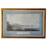 JOSEPH TOFANI-DE FLORENCE- 1808 - Porto di Napoli Dalla Porte di Chiaia. 46 x 74 cm (MI). 57 x 85 cm (ME). Belíssima gravura aquarelada com anotações, representando Porto de Nápoles. Apresenta marca d'agua Antica Libéria Regina.