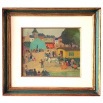 PAUL LEMASSON (França,1897 - 1971) - "The Circus". Óleo s/ eucatex. Assinado. 18 x 23 cm (MI). 33 x 38 cm (ME). Acervo Particular Rio de Janeiro/RJ. Destacou-se na pintura de cenas de aldeia e de vida quotidiana, com personagens vivas, como os antigos mestres flamengos. É também particularmente bom a pintar a paz e a tranquilidade da sua terra natal, a região de Nantes, a mostrar as suas paisagens, as margens do Loire e do Erdre, as suas praias, a descrever a vida quotidiana das suas gentes e a pintar naturezas mortas. Com uma força notável, descreve o porto de Nantes nos anos 50 com o seu estaleiro e a sua ponte transportadora. Paul Lemasson foi educado na Escola de Arte de Nantes e depois na Escola de Arte de Paris por Fernand Cormon, aluno de Maurice Denis. Ao mesmo tempo, especializou-se na arte do fresco na sala de trabalho de Paul Baudoin, ele próprio aluno de Puvis de Chavannes.