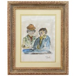 PASCAL GILBERT  Duas Figuras sentada juntas à mesa de maneira melancólica e introspectiva. Aquarela com contornos em Nanquim. Ass. cid. 38 x 30 cm (MI). 63 x 53 cm (ME). Artista com cotação internacional