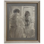 Anônimo. França, 1920 - Duas Mulheres. Desenho. 34 x 26 cm (MI). 46 x 38 cm (ME).
