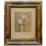 PAULINO GONÇALVES (Escola Portuguesa) - Natureza Morta com Flores. Aquarela. Ass. e datada 1932, cid. 26 x 22 cm (MI). 58 x 50 cm (ME). Moldura em madeira entalhada.
