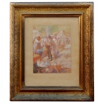 PAULINO GONÇALVES (Escola Portuguesa) - Cena de Mercado movimentada em Malta. Aquarela. Ass e datada 1935, cid. 28 x 23 cm (MI). 58 x 50 cm (ME). A obra está emoldurada e pode apresentar sinais de envelhecimento, como manchas causadas pelo tempo.