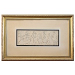 DJANIRA DA MOTTA E SILVA ((Avaré, SP 1914  Rio de Janeiro, 1979) - Visita dos Três Reis Magos ao Menino Jesus. Estudo em bico de pena s/ papel. Ass. cid. 18 x 47 cm (MI). 50 x 80 cm (ME). O desenho foi concebido como um estudo para um painel de azulejos.