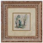 ANDRÉ DIGNIMONT (Paris, 1891-1965) - Paisagem com Árvores. Aquarela. 15 x 15 cm (MI). 36 x 36 cm (ME). A obra retrata formas orgânicas e na luz em vez de detalhes precisos. Moldura em madeira com passpatour com fungos. 15 x 15 cm (MI). 36 x 36 cm (ME). Ilustrador, pintor e gravurista. Artista com cotação internacional