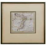 Mapa histórico do Brasil Colonial, intitulado "Brasil, Divided into its Captainships" (Brasil, Dividido em suas Capitanias), datado de aproximadamente 1712. Foi criado pelo cartógrafo britânico Herman Moll e é um exemplo fascinante da cartografia do século XVIII. Capitanias Hereditárias: O mapa mostra a divisão administrativa do território brasileiro na época, com as linhas das capitanias estendendo-se para o interior a partir da costa.17 x 19 cm (MI). 35 x 36 cm (ME).