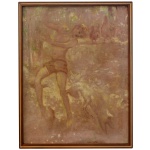 HELIOS SEELINGER (Rio de Janeiro, 1878 - 1965) - Meu Quintal. Óleo s/ tela. Ass, localizado e datado Rio 1950, cid. Ass, titulado, localizado e datado no verso. 58 x 45 cm (MI). 62 x 50 cm (ME). Pintor, desenhista, caricaturista. Forma-se na Escola Nacional de Belas Artes (Enba) entre 1891 e 1896, e freqüenta também o ateliê dos irmãos Henrique Bernardelli (1858-1936) e Rodolfo Bernardelli (1852-1931).