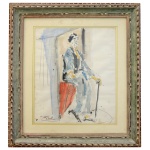 PASCAL GILBERT DE VAUTIBAULT - Figura Masculina. Aquarela Colorida. Ass. cid. 45 x 37 cm (MI). 67 x 62 cm (ME). Moldura clássica em madeira. Artista cotado internacionalmente.