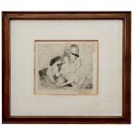 MARIE LAURECIN (Paris, 1883 -1956). Escola Francesa  Atribuido. Grupo de Figuras Femininas. Litografia. 26 x 30 cm. Conhecida por seu estilo distintivo, frequentemente retratando figuras femininas com tons pastéis sutis.