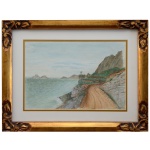 OTTO BUNGNER (? 1890  RJ, 1965). Estrada Costeira. Ass. e localizado Rio, cid. 24 x 23 cm (MI). 40 x 50 cm (ME). Pintor, participou do Salão Nacional de Belas Artes, no Rio de Janeiro, tendo conquistado medalha de prata em 1915 e menção honrosa de primeiro grau em 1918. Também no Rio, participou, em 1940, da exposição Flamboyant, promovida pela Sociedade Brasileira de Belas Artes.