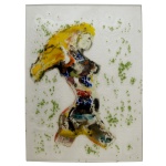 EVELINA VILLAÇA (São Paulo, 1944) - Placa em Fusing Glass representando figura feminina. 40 x 30 cm. Pintora e escultora. É formada em história da arte, na Fundação Armando Alvares Penteado - Faap (1985). Cursou ainda arte contemporânea,