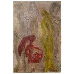 EVELINA VILLAÇA (São Paulo, 1944)  Eu e os Meus Eu. Técnica mista. Ass. cid e titulado verso. 180 x 120 cm. Pintora e escultora. É formada em história da arte, na Fundação Armando Alvares Penteado - Faap (1985). Cursou ainda arte contemporânea,