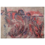 EVELINA VILLAÇA (São Paulo, 1944)  Moments in Red. Óleo s/ tela. Ass. e titulado verso. 82 x 110 cm. Pintora e escultora. É formada em história da arte, na Fundação Armando Alvares Penteado - Faap (1985). Cursou ainda arte contemporânea,