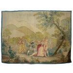 MANUFACTURE DES GOBELINS - Tapeçaria francesa em lã, representando cena bucólica com casais. Séc. XIX. 198 x 262 cm. Excelente estado de conservação.