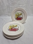 Jogo de 6 pratos de sobremesa, salada em porcelana Oxford estampada. Medindo 19cm de diâmetro.