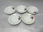 Lote de 5 pires de café em porcelana Renner floral com friso ouro. Medindo 10,5cm de diâmetro.