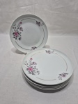 Schimdt. 6 pratos de sobremesa em porcelana floral com friso ouro. Medida: 19,5cm de diâmetro.