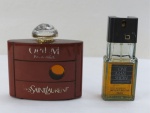 Dois (02) frascos de perfumes de marcas francesas, sendo um Yves Saint Laurent Opium, Eau de toilette 4 Fz 02 120 ml e One Man Show Eau de Toilette Jacques Bogart, frasco de 100 ml. Ambos abertos com 3/4 de conteúdo.
