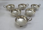 EBERLE - Seis taças para sobremesa, metal espessurado à prata, bojo oitavado, alça curva no estilo Art Deco.