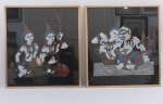 Pandant de quadros Tailandeses com pintura sobre tecido, com temática oriental/budista, emoldurado e envidraçado. NÃO ENVIAMOS PELOS CORREIOS. Med. 52 x 47 cm.