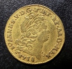 Moeda Estrangeira, PORTUGAL, D.João V, Valor 1/2 Escudo (800 Reis), Ano 1738, Casa da Moeda de Lisboa, Ouro, Peso 1,6 g, Diâmetro 16 mm, Soberba.