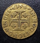 Moeda Estrangeira, PORTUGAL, D.João V, Valor  Cruzado Novo - Pinto (480 Reis), Ano 1734, Casa da Moeda de Lisboa, Ouro, Peso 0,9 g, Diâmetro 13 mm, Soberba.