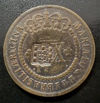 Moeda Brasileira, Colonial, Valor XX Reis com Carimbo de Escudete, Ano 1786, 2º Tipo - Coroa Alta, Cobre, Muito Bem Conservada.