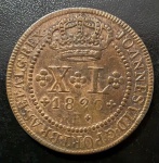 Moeda Brasileira, Reino Unido, Valor XL Reis, Ano 1820, Casa da Moeda do Rio de Janeiro, Cobre, Soberba.