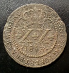 Moeda Brasileira, Colonial, Valor XX Reis, Ano 1813, Casa da Moeda da Bahia, Cobre, Muito Bem Conservada.