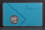 Moeda Comemorativa do Brasil, Centenário da Proclamação da República, Valor 200 Cruzados Novos, Data 1989, Prata, Peso 13,47 g, Diâmetro 31 mm, no Acrílico e sem Certificado, Flor de Cunho.
