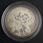 Moeda Brasileira, Comemorativa ECO - Meio Ambiente 1992, Valor 2000 Cruzeiros, Data 1992, Prata, Peso 27 g, Estojo Original do Banco Central com Certificado, Flor de Cunho.