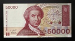 Cédula Estrangeira, CROÁCIA, Valor 50.000 Dinara, Data 30/05/1993, Flor de Estampa.