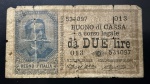 Rara Cédula Estrangeira, ITÁLIA - Título do Tesouro, Valor 2 Liras, Ano 1894, Bem Circulada.