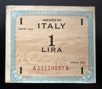 Cédula Estrangeira, ITÁLIA - Militar , Valor 1 Lira, Série 1943, Soberba.