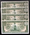 Cédulas Estrangeiras, PARAGUAI, Valor 1 Guarani,, Ano 1952, Séries B6366758 à B3666761, Flor de Estampas.