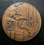 Medalha Comemorativa, 50 Anos do Instituto de Resseguros do Brasil, Ano 1989, Fabricante Casa da Moeda do Brasil, Bronze, Flor de Cunho.