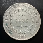 Moeda Brasileira, Império, 3º Sistema Monetário, 1º Tipo, Valor 1000 Reis, Ano 1850, Prata, Peso 12,75 g, Diâmetro 30 mm, Soberba.