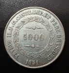 Moeda Brasileira, Império, 3º Sistema Monetário, 1º Tipo, Valor 1000 Reis, Ano 1851, Prata, Peso 12,75 g, Diâmetro 30 mm, Soberba.