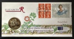 Moeda Comemorativa, 70º aniversário do nascimento da Rainha Isabel II, INGLATERRA, Valor 5 Libras, Ano 1926/1996, Cupro Níquel, Peso 28g, Diâmetro 38mm, Envelope Original Numerado 27813, Completo com os Selos Comemorativos, Fabricante Royal Mint, Flor de Cunho.